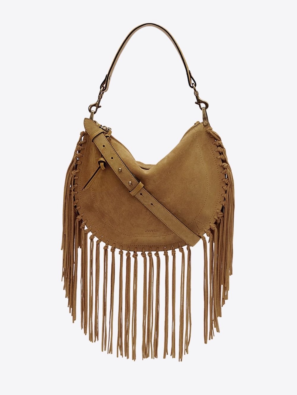 SAC ISABEL MARANT  OSKAN SOFT ZIP FRANGES COGNAC